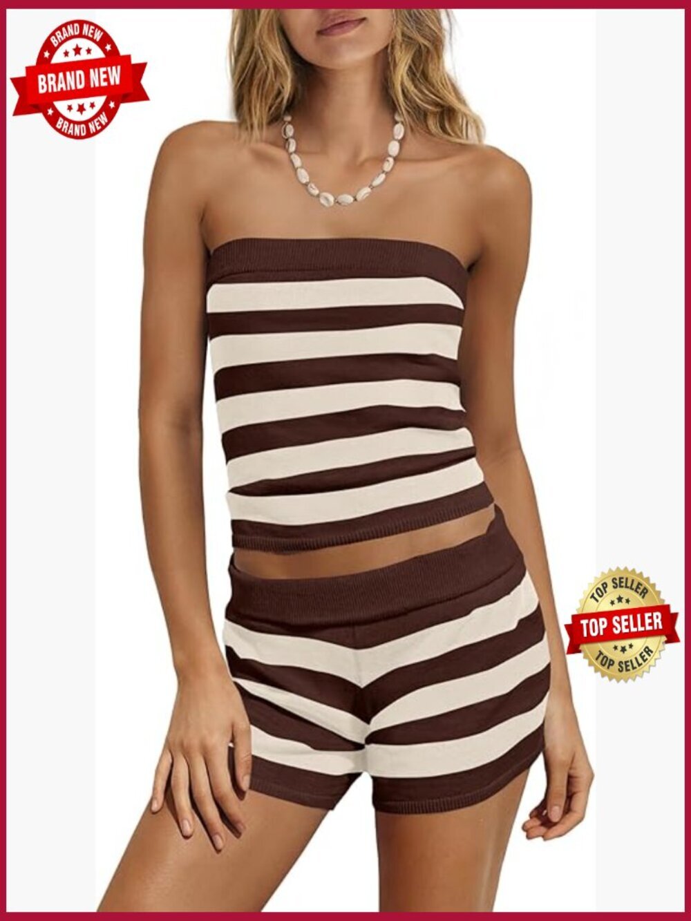 Women's 2 Piece Lounge Set Strapless Tube Top & Shorts Travel Outfits